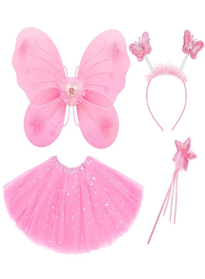 VEKDA 4 Pack Fairy Costume for Girls Butterfly Wings Kids Princess Costume Set with Tutu Skirt,Headband,Fairy Wings and Wand - Image 1